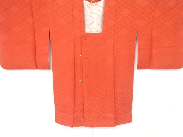 JAPANESE KIMONO / VINTAGE MICHIYUKI COAT / SILK / WOVEN FLOWER & RHOMBUS